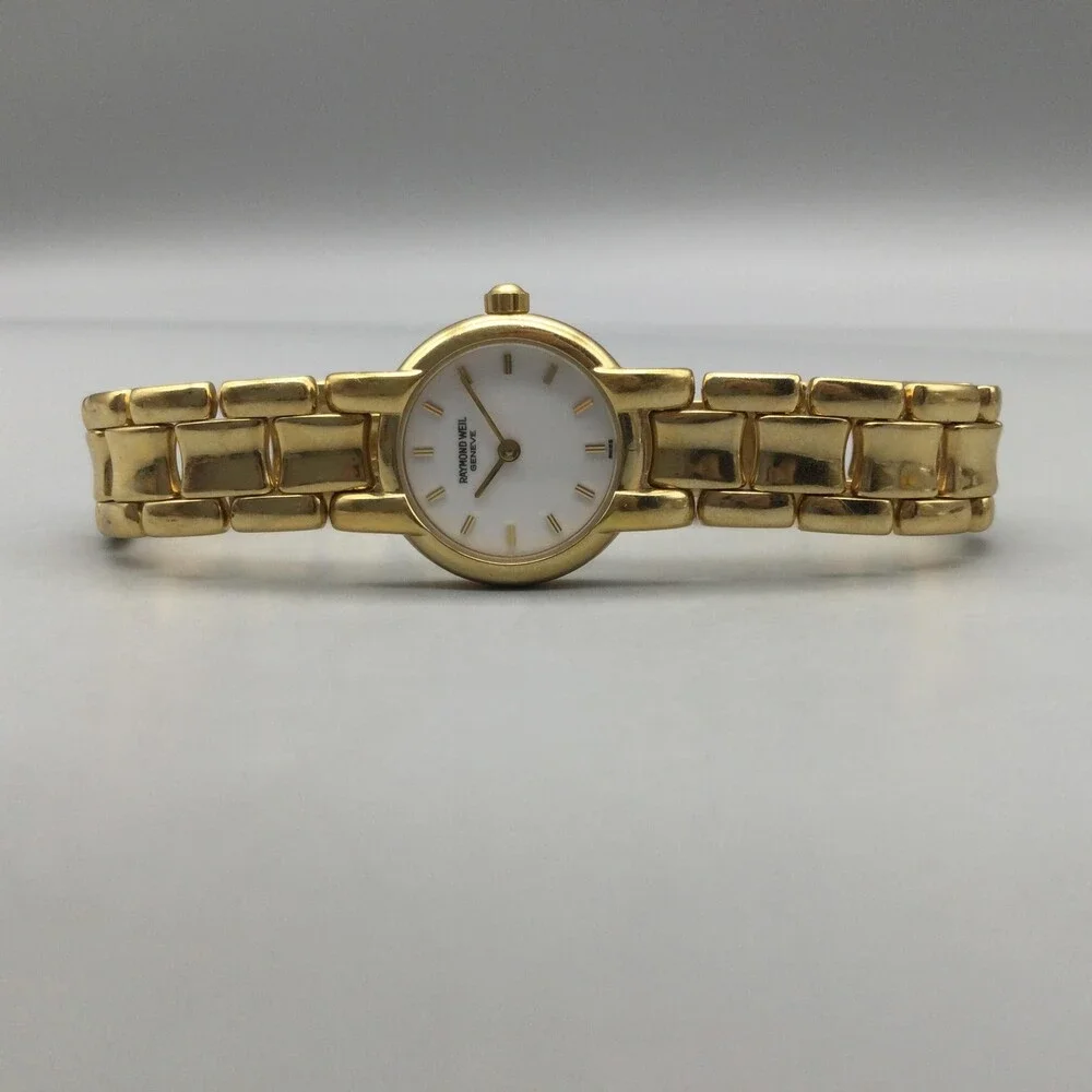 Vtg Raymond Weil Geneve Womens Watch 21mm 18k Gold Plated New Battery 6.75